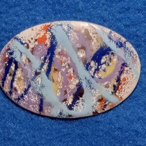Vintage Handmade Painted Enamel Oval Multicolored Swirls Design Brooch Pin #J254